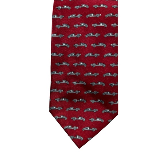 Josh Bach Red Men’s Tie Gray Cars Pure Silk - Picture 3 of 7